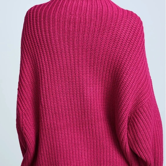 Free People Swim To Deep Turtle Neck Sweater Deep Red Chunky Knit Women's XS - Picture 8 of 13